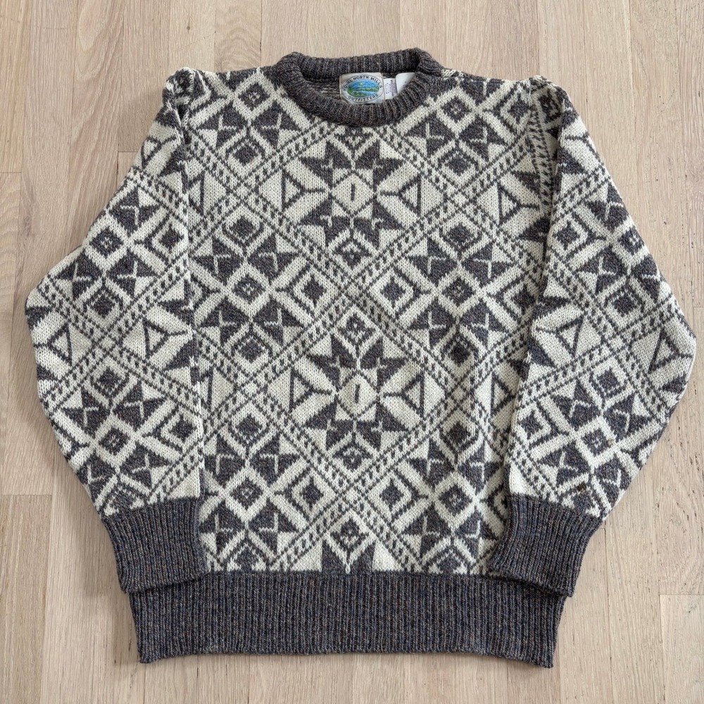Royal North Mills Sweater Mens Medium Brown Geometric Wool Blend Excellent USA